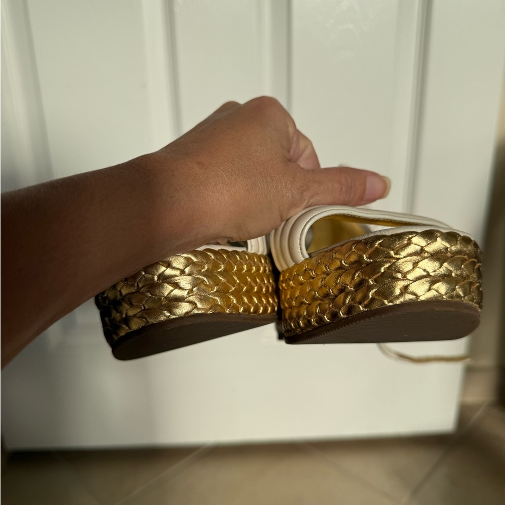 Coach Cream and Gold Wedge Sandals - Picture 3 of 8